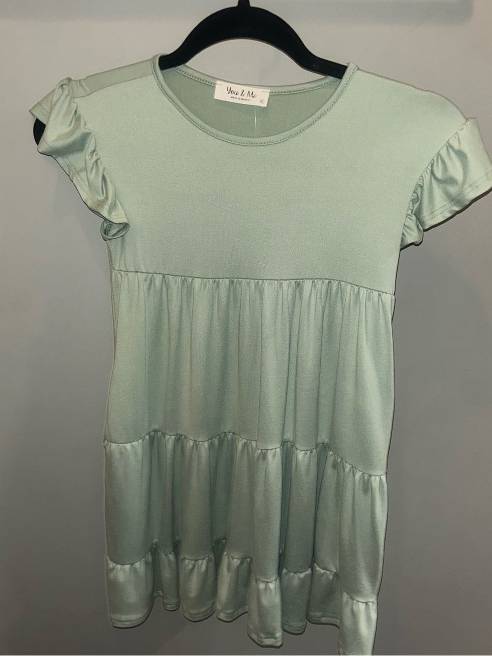 You & Me Girls' Mint Green Ruffle Sleeve Casual Dress